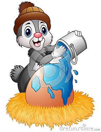 Easter bunny sprinkle of paint on eggs in the nest Vector Illustration