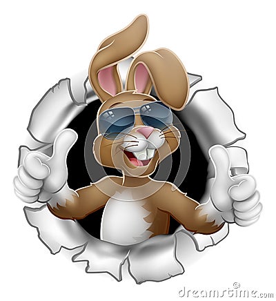 Easter Bunny Thumbs Up Cool Rabbit in Sunglasses Vector Illustration