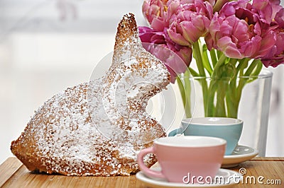 Easter Bunny with Tulips Stock Photo