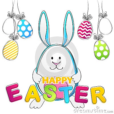 Easter Bunny. Vector Greeting Card with rabbit and egs Vector Illustration