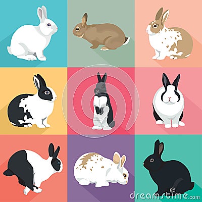 Easter Bunny vector Rabbits set colorful retro style Cartoon Illustration