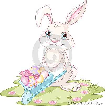 Easter Bunny with wheelbarrow Vector Illustration