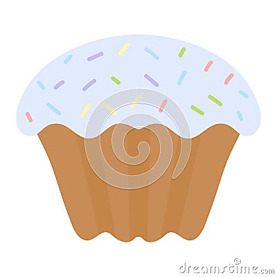 Easter cake. Baking is covered with blue icing. The bread is decorated with colorful sprinkles. Color vector illustration. Vector Illustration