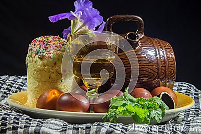 Easter cake and eggs Krashenki Stock Photo