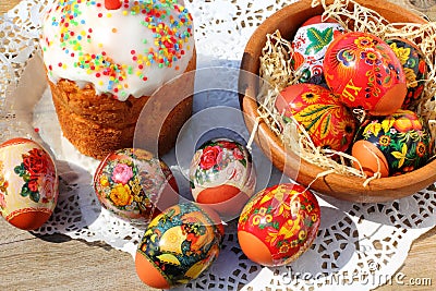 Easter cake and eggs Stock Photo