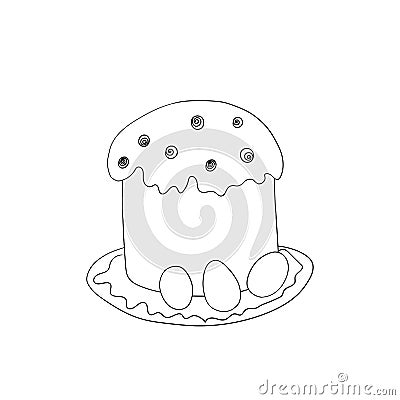 Easter cake isolated on white background. Hand drawn Happy Easter symbol. Paschal cake with candle on plate. Holiday Vector Illustration