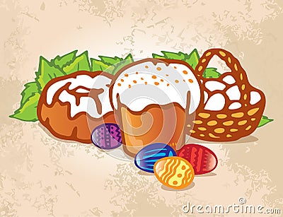 Easter cake with Ñolored eggs Vector Illustration