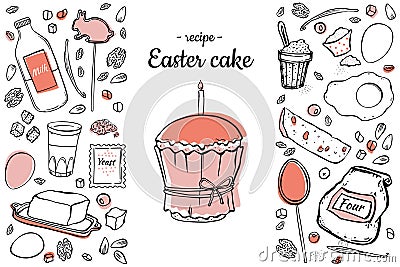 Easter cake recipe two-colored Vector Illustration
