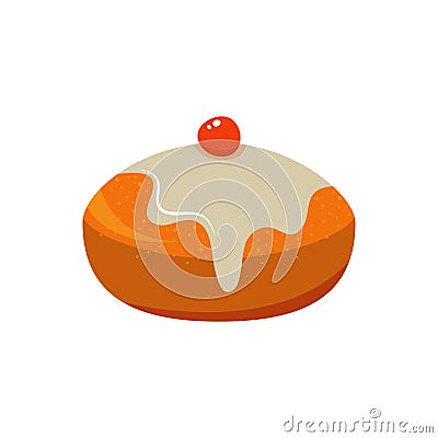 Easter cake traditional sweet doughnut food. Donut with cherry jam easter cake holiday dessert homemade icing biscuit. Traditional Vector Illustration