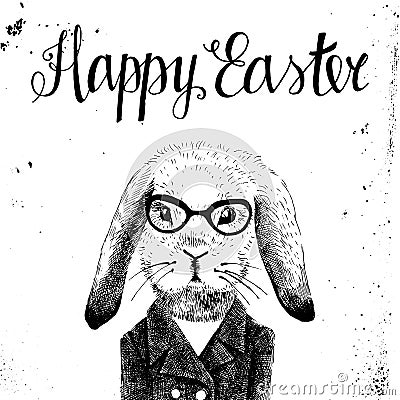 Easter card with bunny hipster Vector Illustration