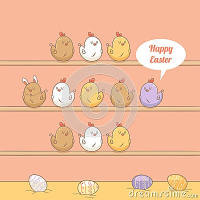 Easter Card with funny chickens Vector Illustration