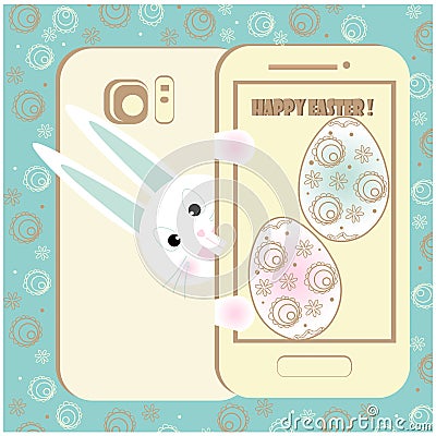 Easter card with a mobile phone Vector Illustration