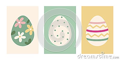 Easter card set. Cute easter egg in spring colors . Posters, strikers, print, design elements. Vector Illustration