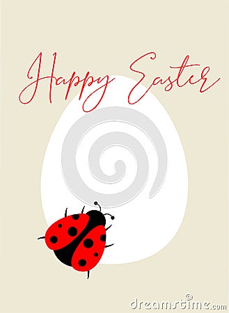 Easter card with white egg, ladybug and Happy Easter wishes on Gray splash background - vector Vector Illustration