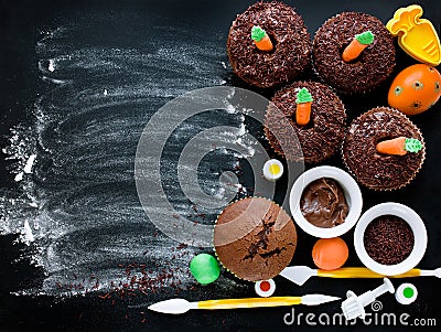 Easter carrot cake cooking food composition Stock Photo