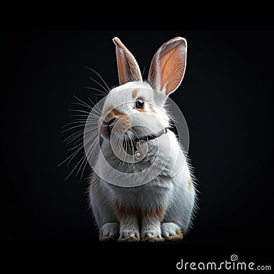 Easter charm Isolated young white rabbit in a studio setting Stock Photo