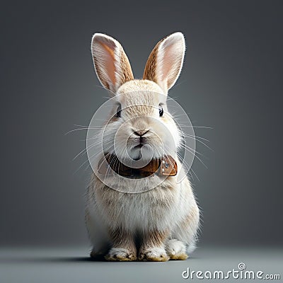 Easter charm Isolated young white rabbit in a studio setting Stock Photo