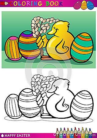 Easter chick cartoon illustration for coloring Vector Illustration