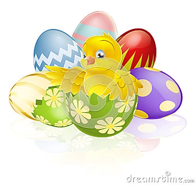 Easter chick in egg Vector Illustration