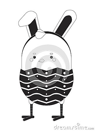 Easter chick egg wearing bunny ears black and white 2D illustration concept Vector Illustration