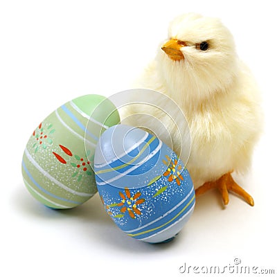 Easter Chick and Eggs Stock Photo