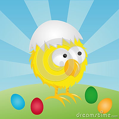 Easter - Chick with eggshell Vector Illustration