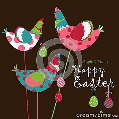 Easter chicken with easter eggs Vector Illustration