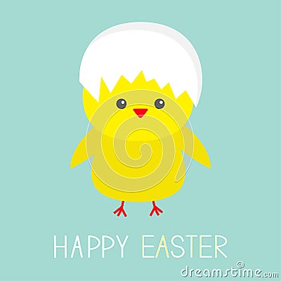 Easter chicken Egg shell on head. Baby background. Flat design. Vector Illustration