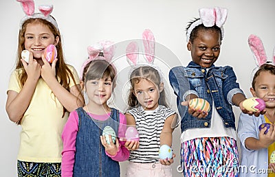 Easter Children Together Studio Concept Stock Photo