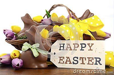 Easter chocolate hamper of eggs and bunny rabbits Stock Photo