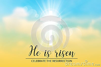 Easter christian motive,with text He is risen Vector Illustration