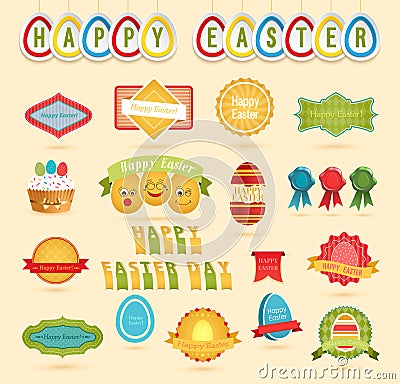 Easter collection: set of labels, emblems, ribbon Vector Illustration