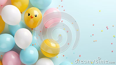 Easter colorful balloons with cute chicken face Stock Photo