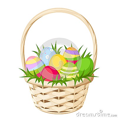Easter colorful eggs in basket. Vector illustration. Vector Illustration