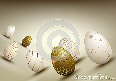 Easter composition in beige color with a silhouette of eggs of various patterns, design element Vector Illustration