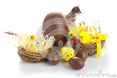 Easter composition with chocolate eggs Stock Photo