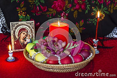 Easter composition in Russian style - Christianity - painted egg Stock Photo