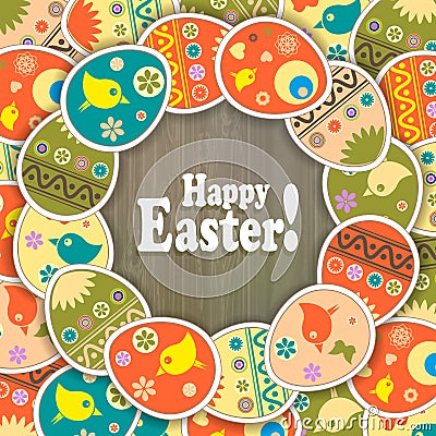 Easter composition with set of wonderful Easter eggs of various patterns arranged in a circle Vector Illustration