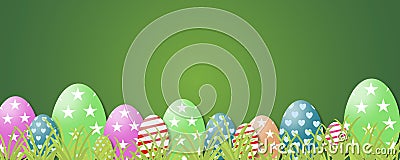 Easter concept. Green grass, easter eggs and web banner background Stock Photo