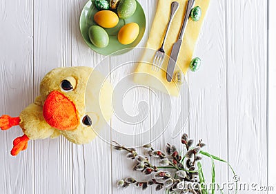 Easter concept. plate, fork, eggs on a white background Stock Photo