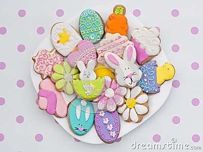 Easter cookies on plate Stock Photo