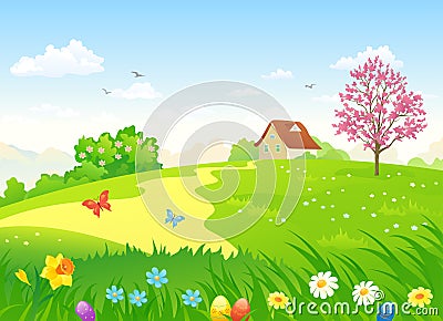 Easter country landscape Vector Illustration