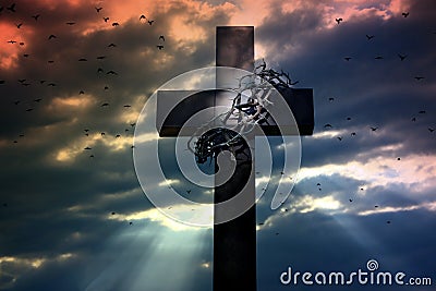 easter cross crown and thorns Stock Photo