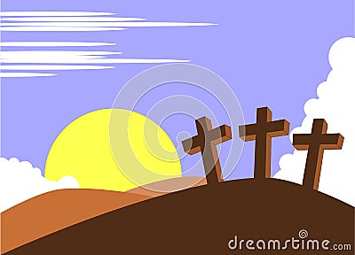 Easter crosses on hill background Vector Illustration