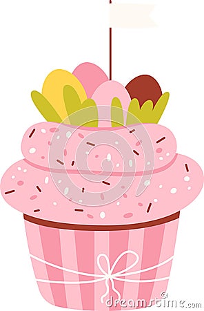 Easter Cupcake With Eggs Vector Illustration