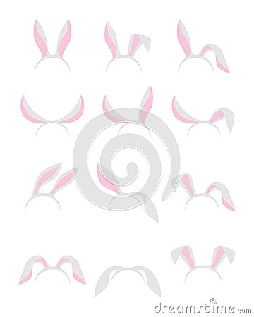 Easter cute bunny ears masks set. Vector Illustration