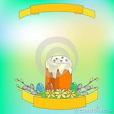 Easter Day celebration cartoon poster template. Vector Illustration