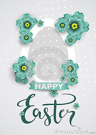 Easter day greeting card design with blossoms flowers, vector Vector Illustration