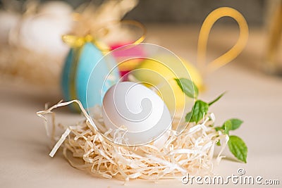 Easter decoration. Easter eggs and other Easter symbols Stock Photo