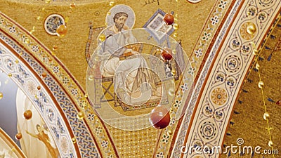 Easter decorations in a orthodox church. Ornamental easter egg garland Editorial Stock Photo